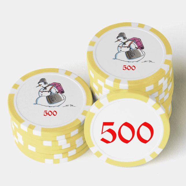 Backpack Snowman yellow 500 striped poker chip (Stack)