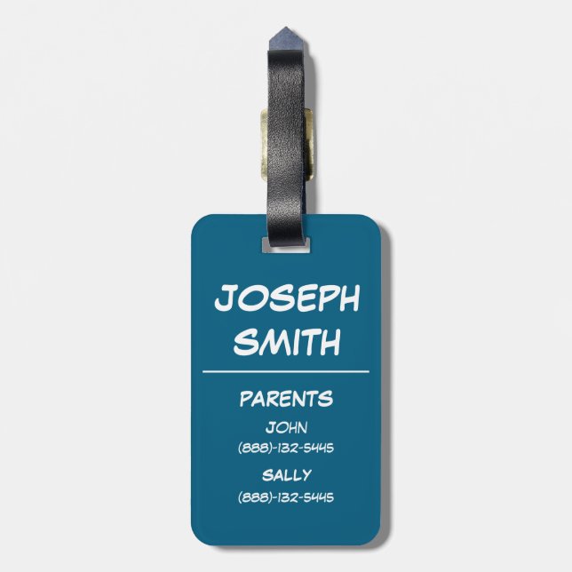 Backpack Tag with Emergency Contacts  (Back Vertical)