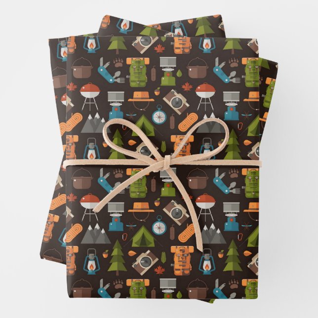 Backpack Tent Bushcraft Camping Pattern 2 Wrapping Paper Sheet (In situ)