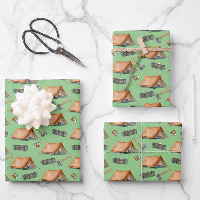 Backpack Tent Bushcraft Camping Pattern Mug Wrapping Paper Sheet (Front)