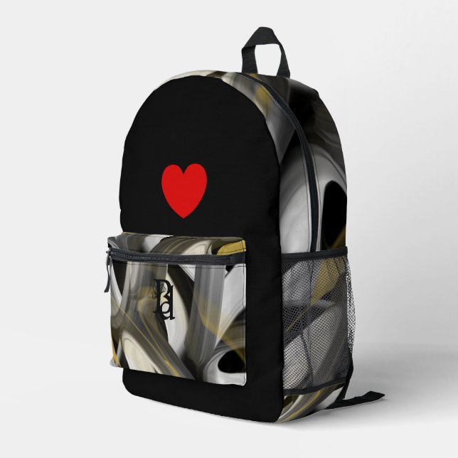 Backpack Trend Abstract Art Black White Gold (Back Corner Right)