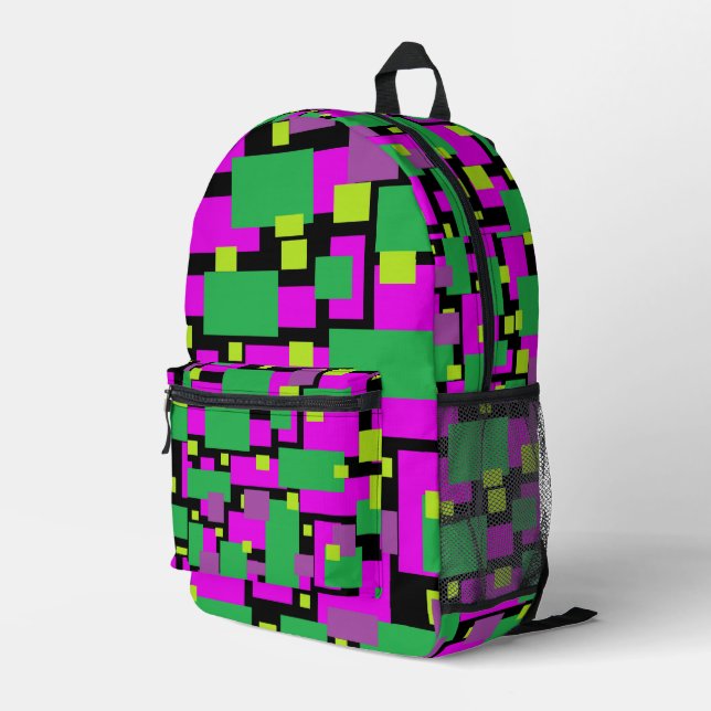 Backpack With Geometric Art Magenta Green Black (Back Corner Right)