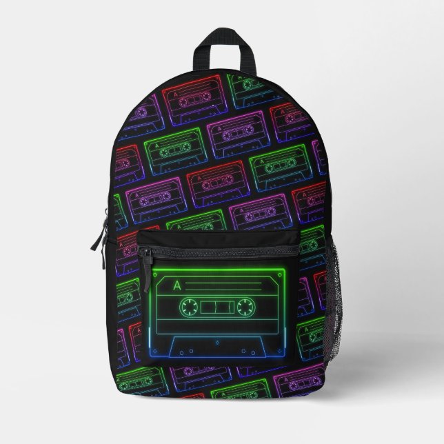 Backpack With Neon Multicolor Cassette Pattern (Front)