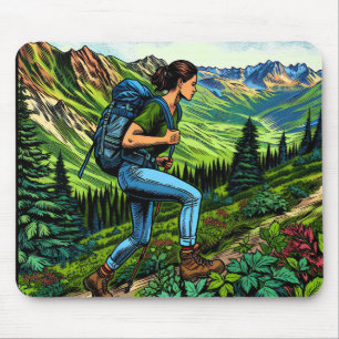 Backpacking Girl Hiking the Trail Mouse Mat