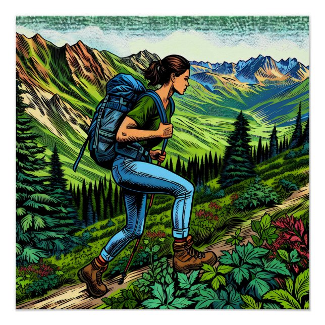 Backpacking Girl Hiking the Trail Poster (Front)