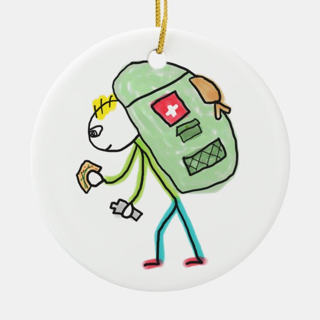 Backpacking Stickman Ceramic Tree Decoration (Front)