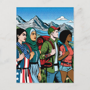 Backpacking Trail Family Hiking  Postcard