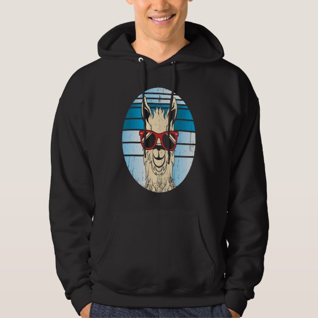 Backprint alpaca or llama in retro look with sungl hoodie (Front)