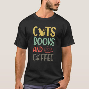 Backprint Cats Books and Coffee Cats Books and Cof T-Shirt
