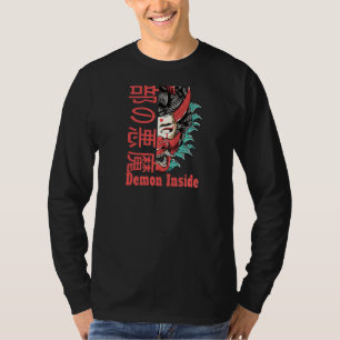 Backprint Demon Inside Japanese Oni Mask Demon Mas T-Shirt