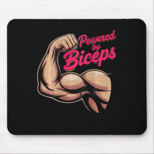 Backprint Funny Gym Humour Biceps Gains Powered By Mouse Mat