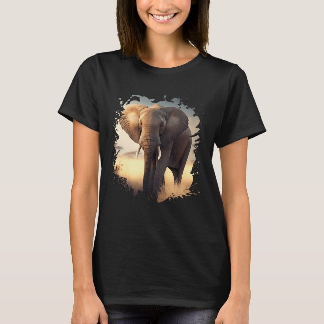 Backprint Lonely elephant in the African savanna T-Shirt (Front)