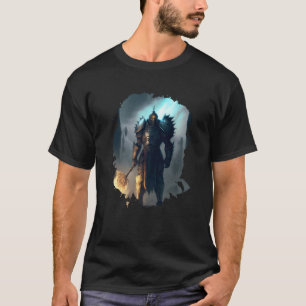 Backprint Mighty knight in armor with fire sword T-Shirt