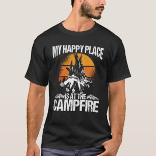 Backprint My Happy Place Is A The Campfire Camping T-Shirt