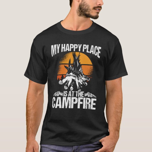 Backprint My Happy Place Is A The Campfire Camping T-Shirt (Front)