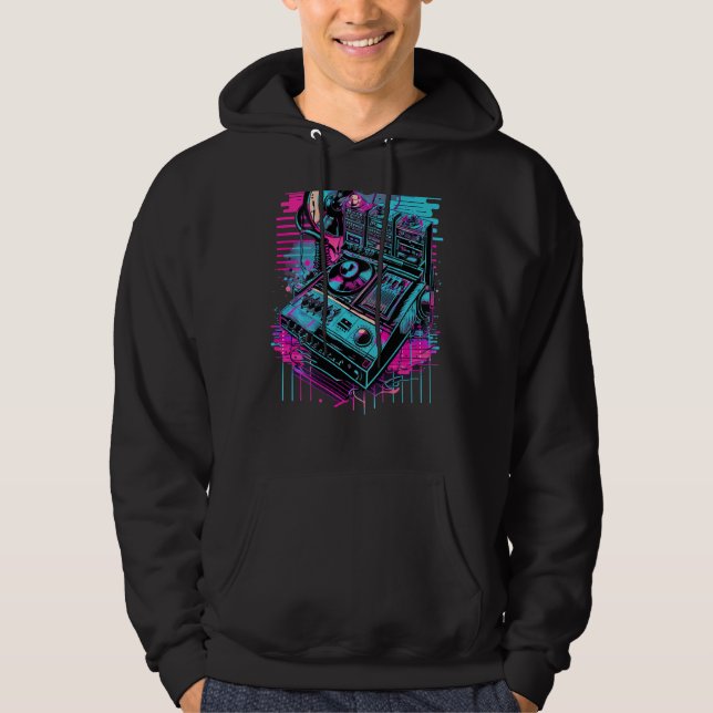 Backprint Retrowave DJ Techno Futuresynth Synthwav Hoodie (Front)