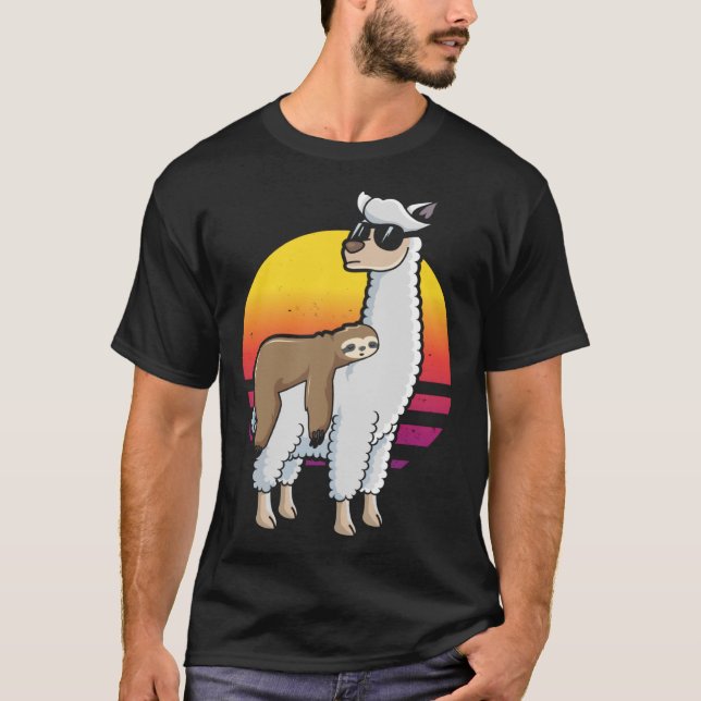 Backprint Sloth on Llama T-Shirt (Front)