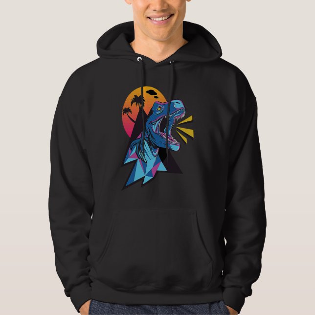 Backprint T Rex Tyrannosaurus Dinosaur Retro Hoodie (Front)