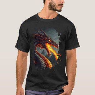 Backprint Terrifying fire breathing fire dragon T-Shirt