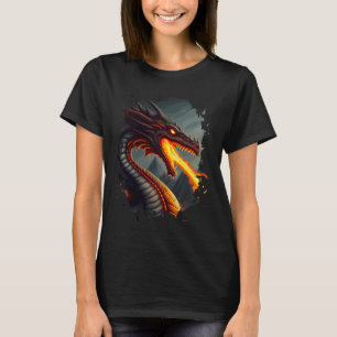 Backprint Terrifying fire breathing fire dragon T-Shirt