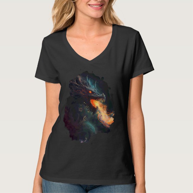 Backprint The dark fire breathing dragon T-Shirt (Front)