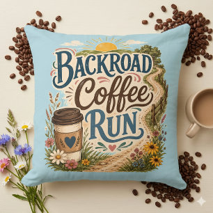 Backroad Coffee Run Country Folk Sunrise Cushion