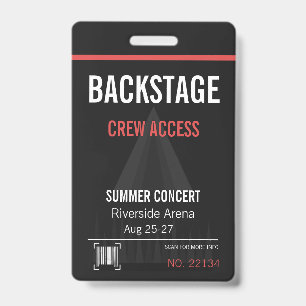 Backstage Access Concert Badge with QR Code ID Badge