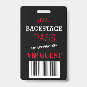 Backstage Music Festival Black Access Pass VIP ID Badge