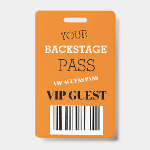 Backstage Music Festival Orange Access Pass VIP ID Badge