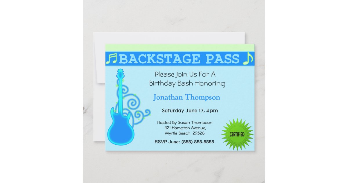 Backstage Pass Birthday Invitation | Zazzle