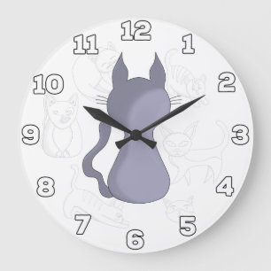 Backward Shy Cat Large Clock