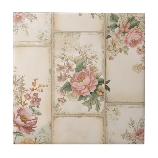 Backward Vintage Floral Blocks Tile (Front)