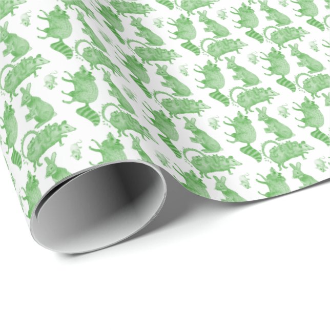 Backyard Animal Holiday Wrapping Paper (Green) (Roll Corner)