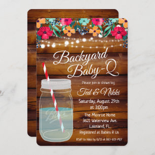 Backyard Baby Q Mason Jar Invitation