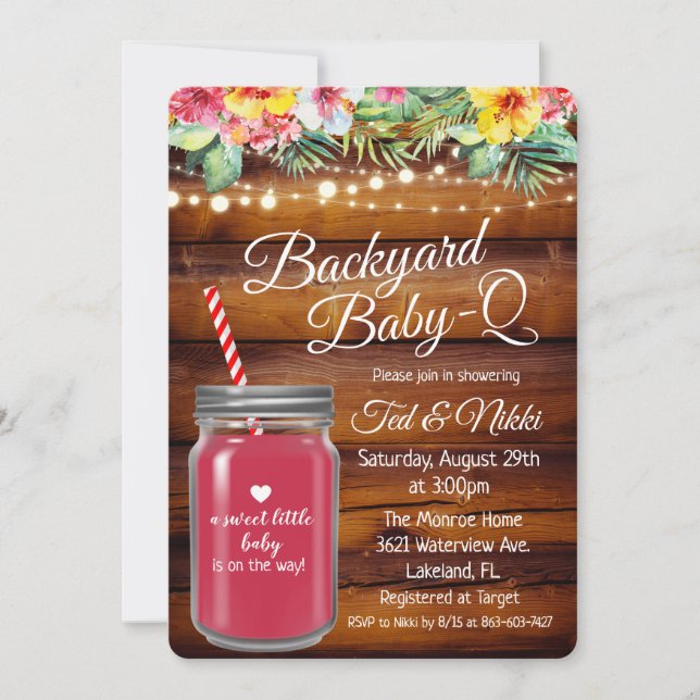 Backyard Baby Q Mason Jar Invitation (Front)