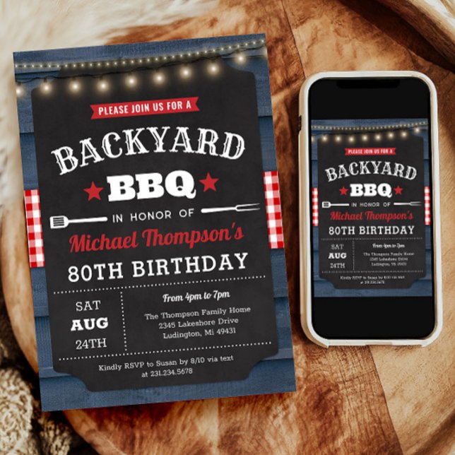 Backyard Barbecue 80th Birthday Invitation (Backyard Barbecue 80th Birthday Invitation)