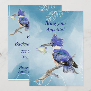 Backyard Barbeque Kingfisher Bird Party Invite