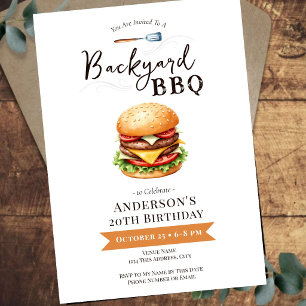 Backyard BBQ 20th Birthday Party Invitation
