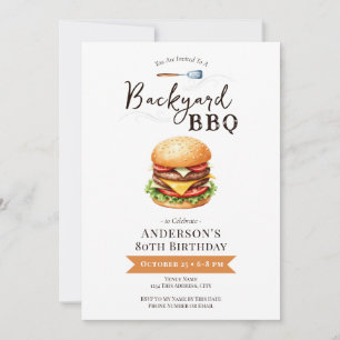 Backyard BBQ 80th Birthday Party Invitation