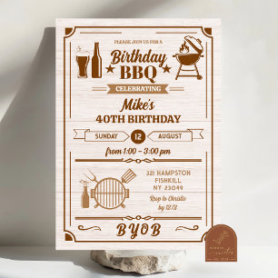 Backyard BBQ and Beer Birthday Party Invitation