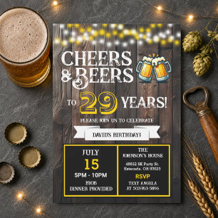 Backyard BBQ Birthday Cheers and Beers to 29 Years Invitation