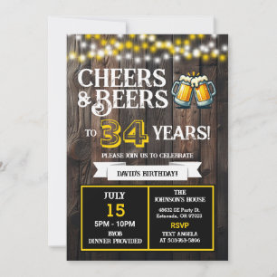 Backyard BBQ Birthday Cheers and Beers to 34 Years Invitation