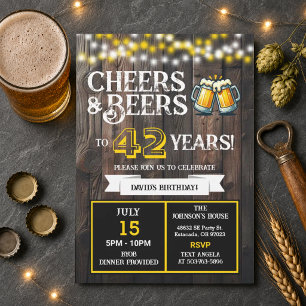 Backyard BBQ Birthday Cheers and Beers to 42 Years Invitation