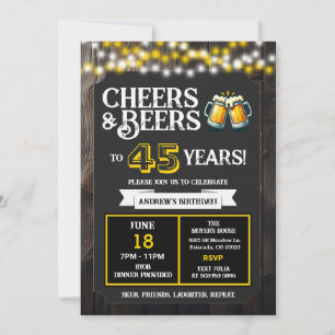 Backyard BBQ Birthday Cheers and Beers to 45 Years Invitation