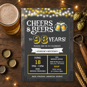 Backyard BBQ Birthday Cheers and Beers to 98 Years Invitation