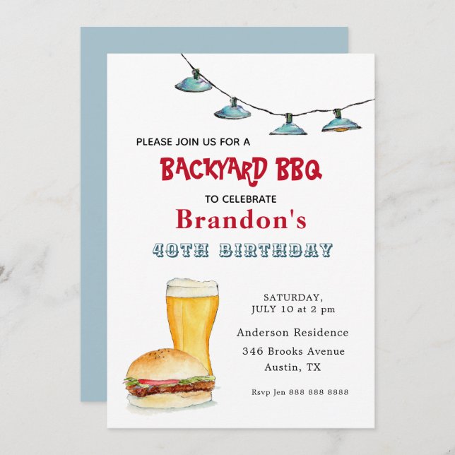 Backyard BBQ Birthday Invitation (Front/Back)