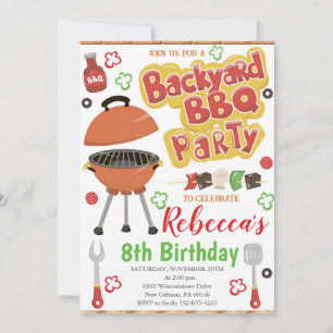 Backyard BBQ Birthday Invitation, BBQ Party Invitation