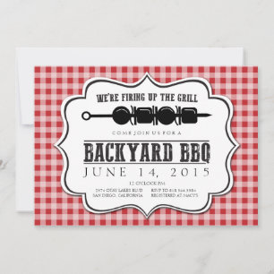 Backyard BBQ Grill with Red Gingham Invitation