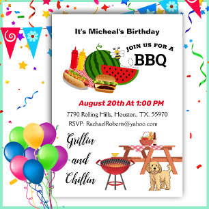 Backyard BBQ Grillin & Chillin Birthday  Invitatio Invitation