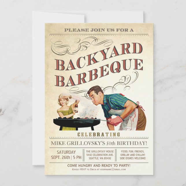 Backyard BBQ Invitations | Vintage Classic V.3 (Front)